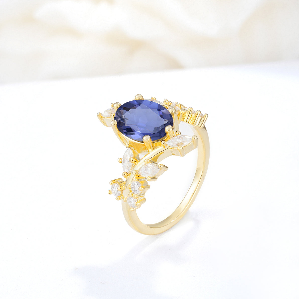 Romantic Oval Cut Marquise Leaf Cluster Tanzanite Engagement Ring - Additional view