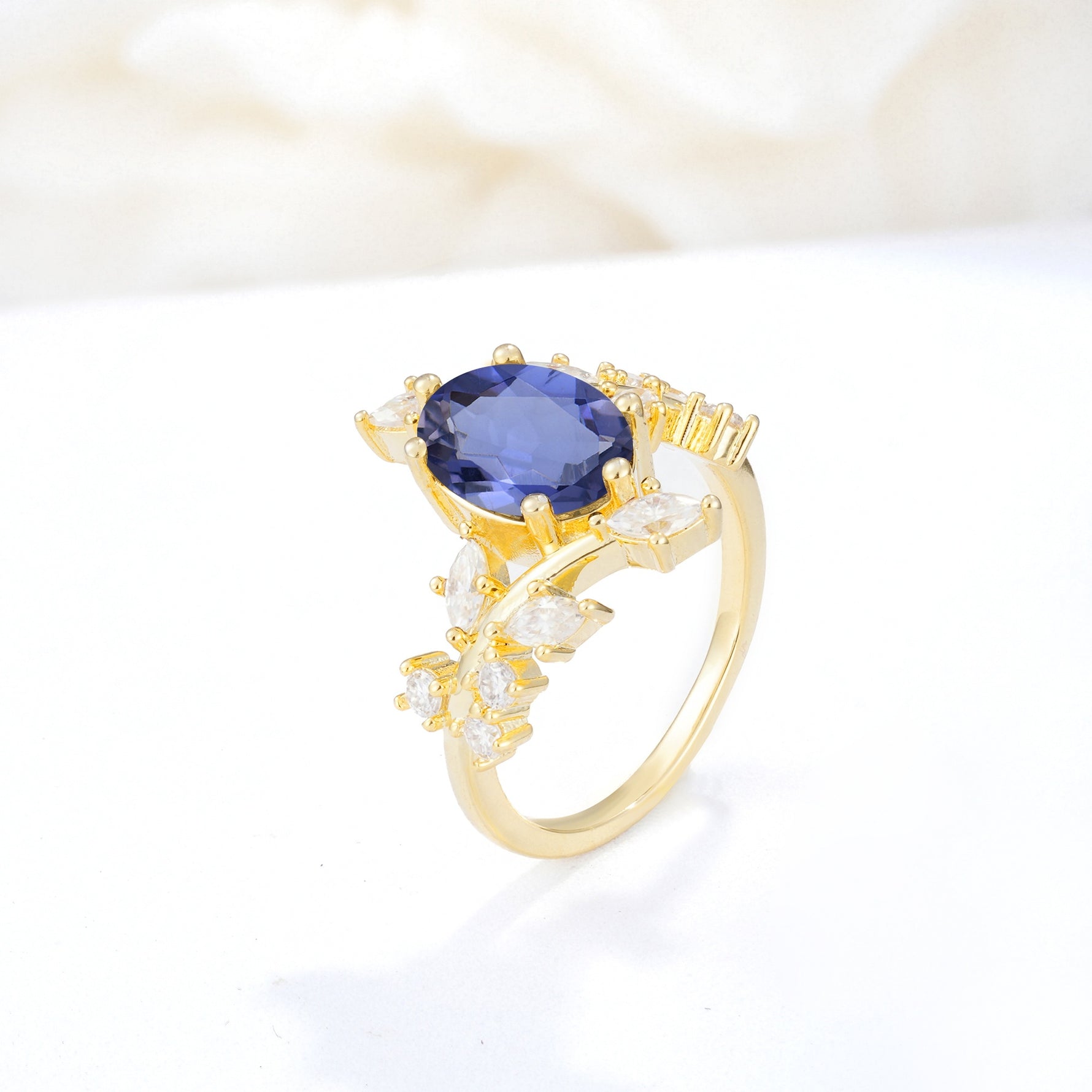 Romantic Oval Cut Marquise Leaf Cluster Tanzanite Engagement Ring - Additional view