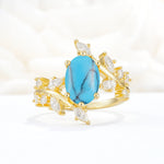 Romantic Oval Cut Marquise Leaf Cluster Turquoise Engagement Ring - Additional view