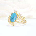 Romantic Oval Cut Marquise Leaf Cluster Turquoise Engagement Ring - Additional view