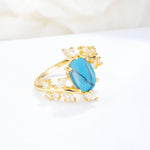Romantic Oval Cut Marquise Leaf Cluster Turquoise Engagement Ring - Additional view