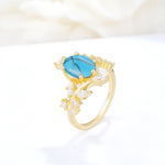Romantic Oval Cut Marquise Leaf Cluster Turquoise Engagement Ring - Additional view