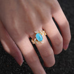 Romantic Oval Cut Marquise Leaf Cluster Turquoise Engagement Ring - Additional view