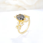 Romantic Oval Cut Marquise Leaf Cluster Black Rutilated Quartz Engagement Ring - Additional view
