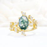Romantic Oval Cut Marquise Leaf Cluster Moss Agate Engagement Ring - Additional view
