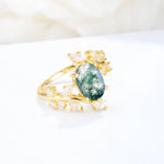 Romantic Oval Cut Marquise Leaf Cluster Moss Agate Engagement Ring - Additional view
