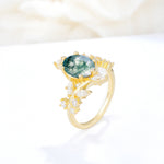 Romantic Oval Cut Marquise Leaf Cluster Moss Agate Engagement Ring - Additional view