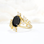Romantic Oval Cut Marquise Leaf Cluster Black Onyx Engagement Ring - Additional view
