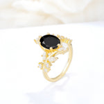 Romantic Oval Cut Marquise Leaf Cluster Black Onyx Engagement Ring - Additional view