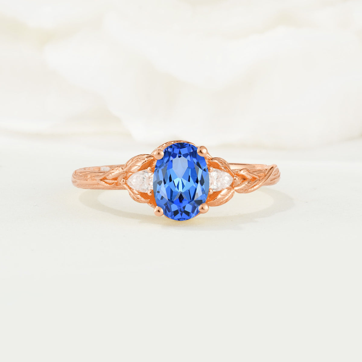 Nature Inspired Heart Cut Sapphire Bridal Ring Set - Additional view