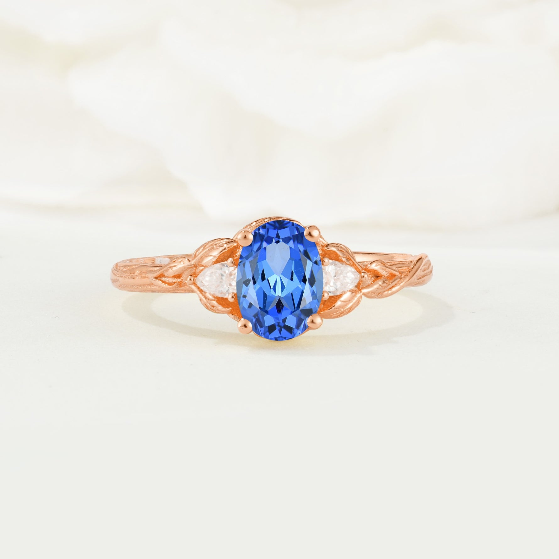 Nature Inspired Heart Cut Sapphire Bridal Ring Set - Additional view