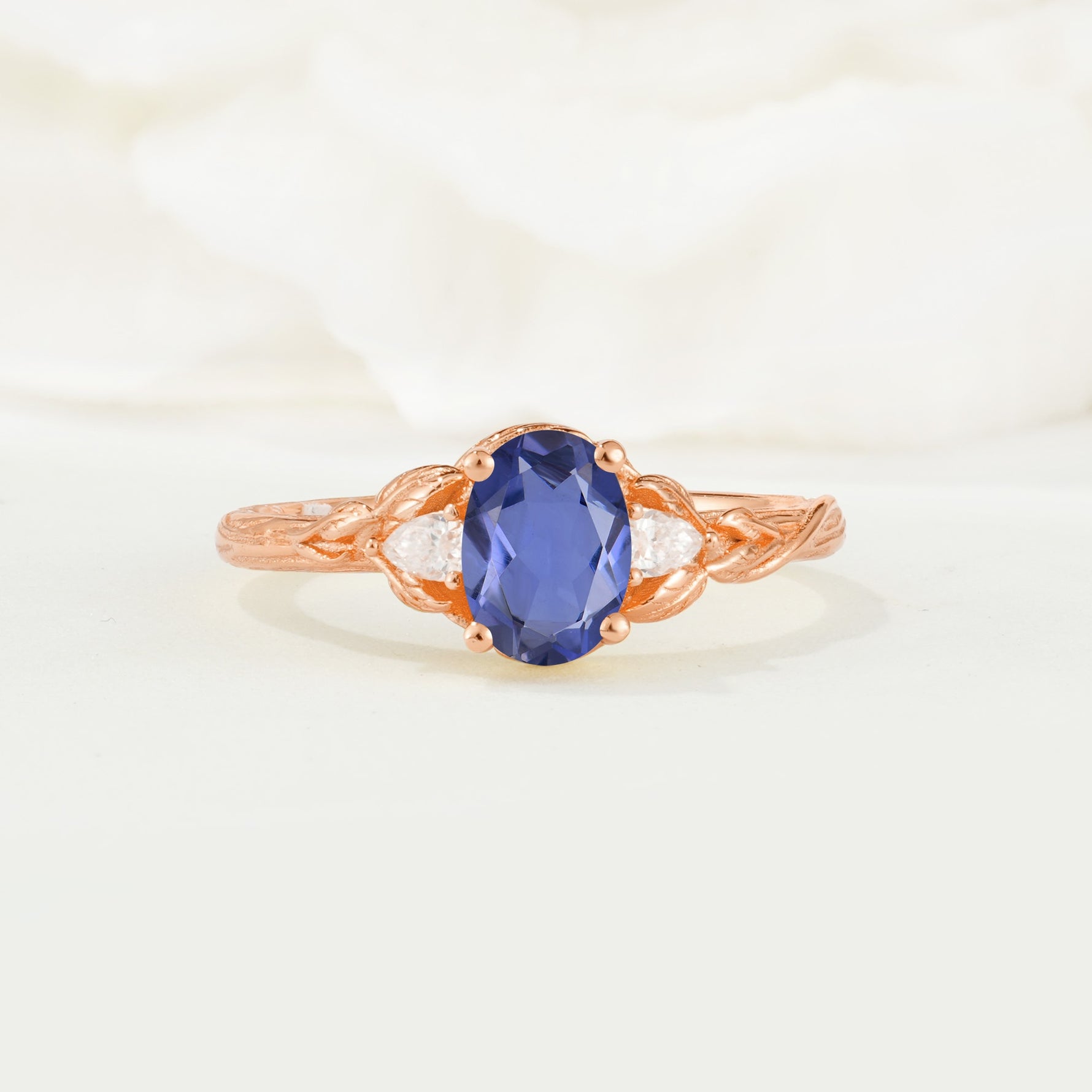 Nature Inspired Heart Cut Tanzanite Bridal Ring Set - Additional view
