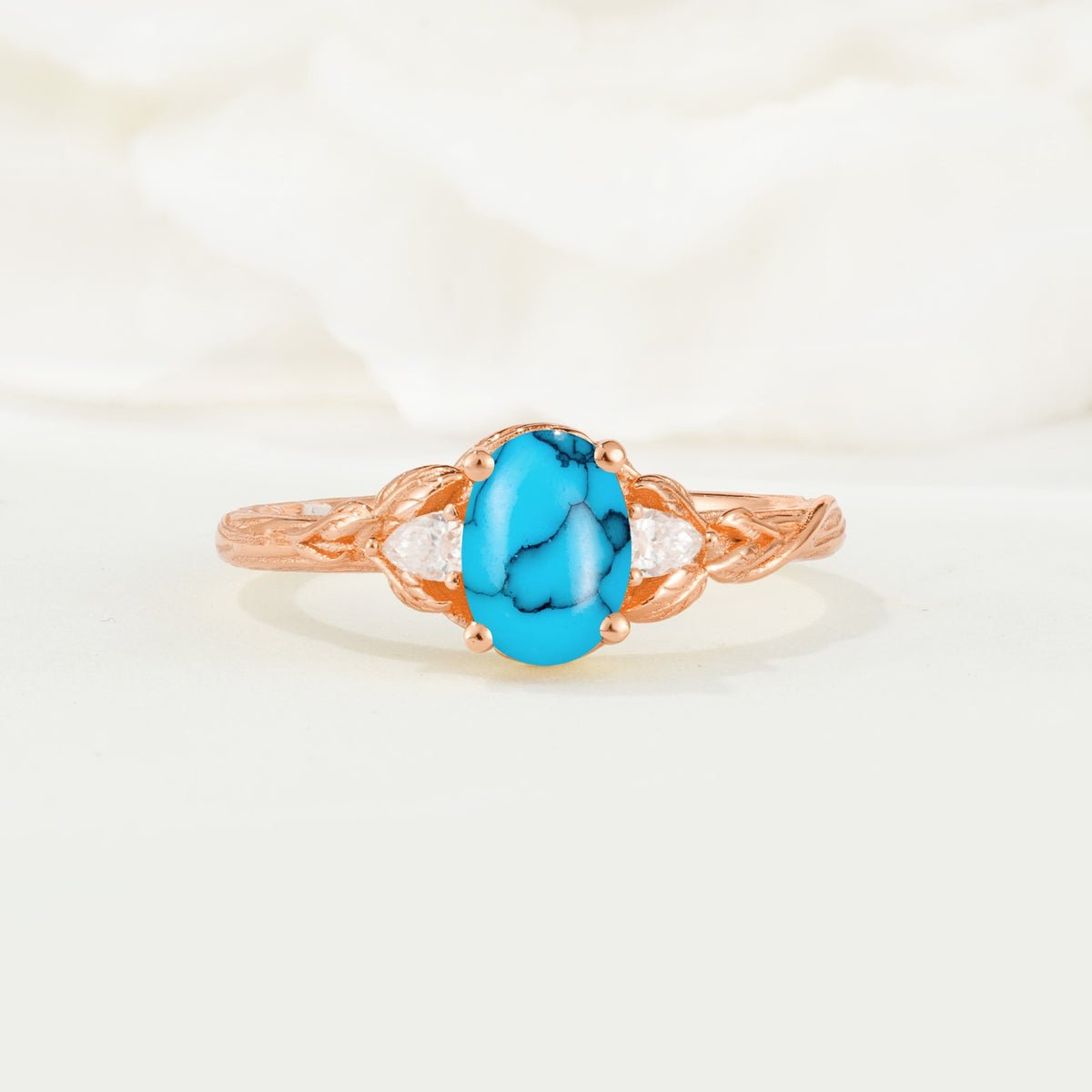 Nature Inspired Heart Cut Turquoise Bridal Ring Set - Additional view