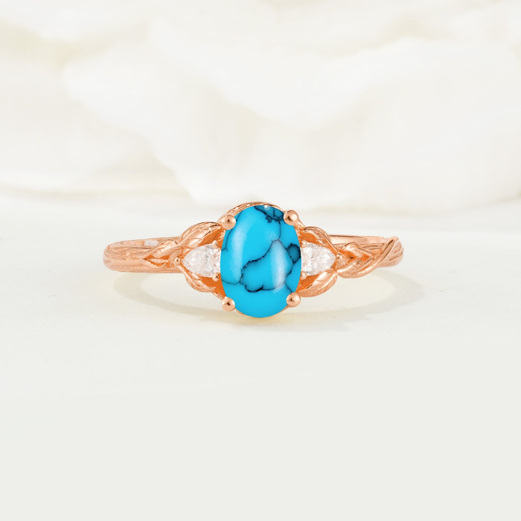 Nature Inspired Heart Cut Turquoise Bridal Ring Set - Additional view