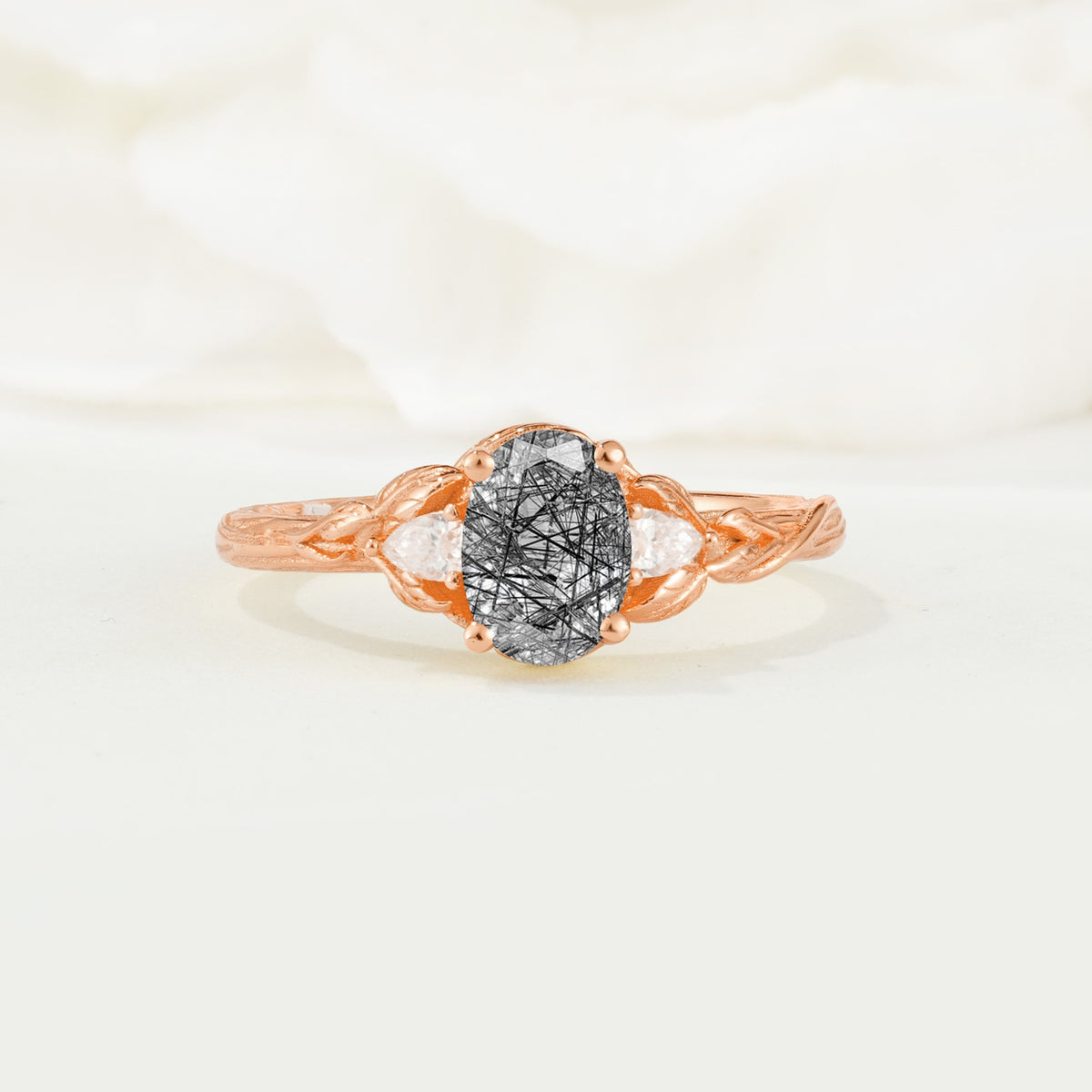 Nature Inspired Heart Cut Black Rutilated Quartz Bridal Ring Set - Additional view