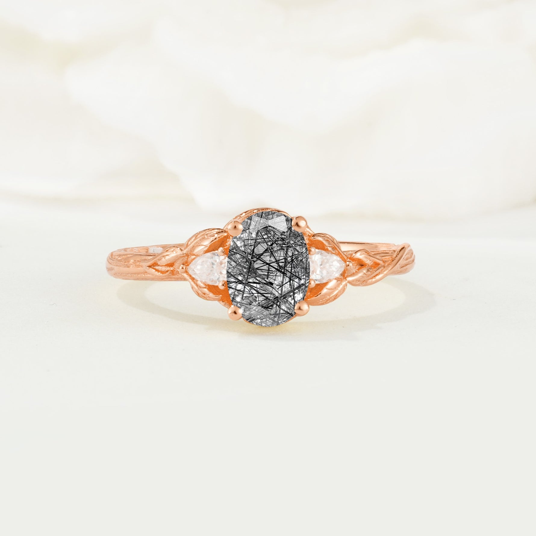 Nature Inspired Heart Cut Black Rutilated Quartz Bridal Ring Set - Additional view