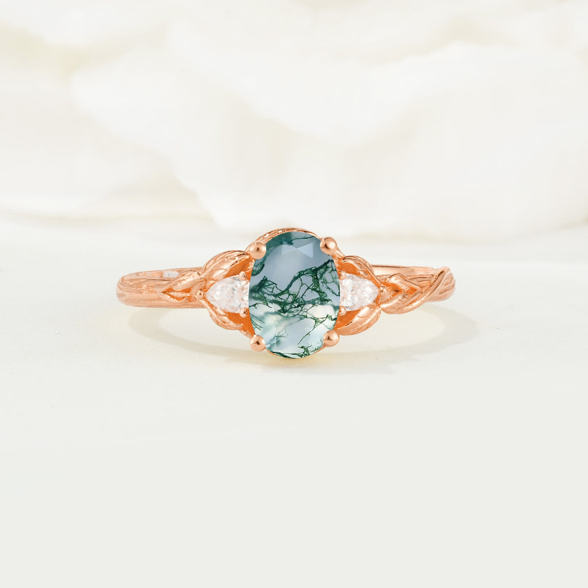 Nature Inspired Heart Cut Moss Agate Bridal Ring Set - Additional view