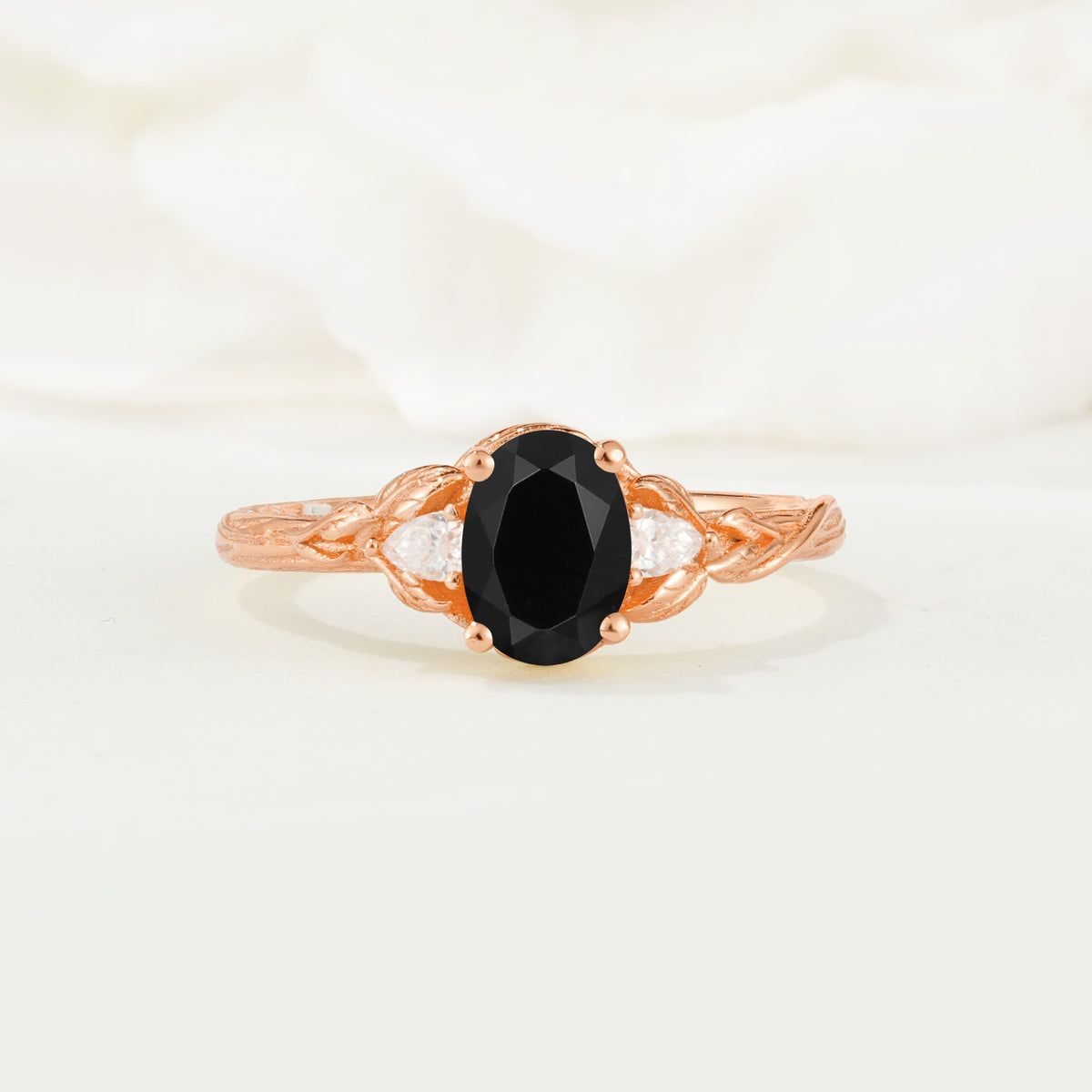 Nature Inspired Heart Cut Black Onyx Bridal Ring Set - Additional view
