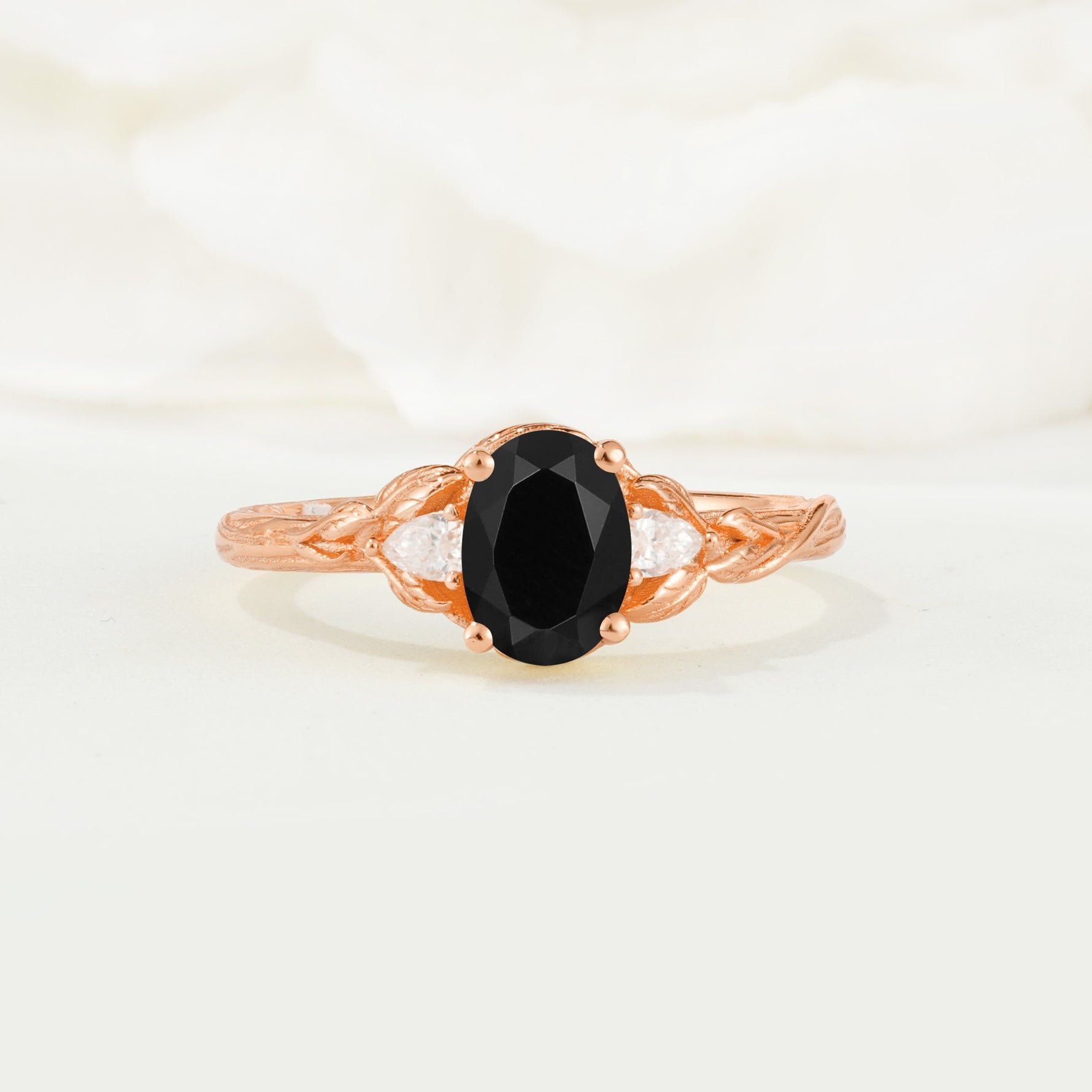 Nature Inspired Heart Cut Black Onyx Bridal Ring Set - Additional view