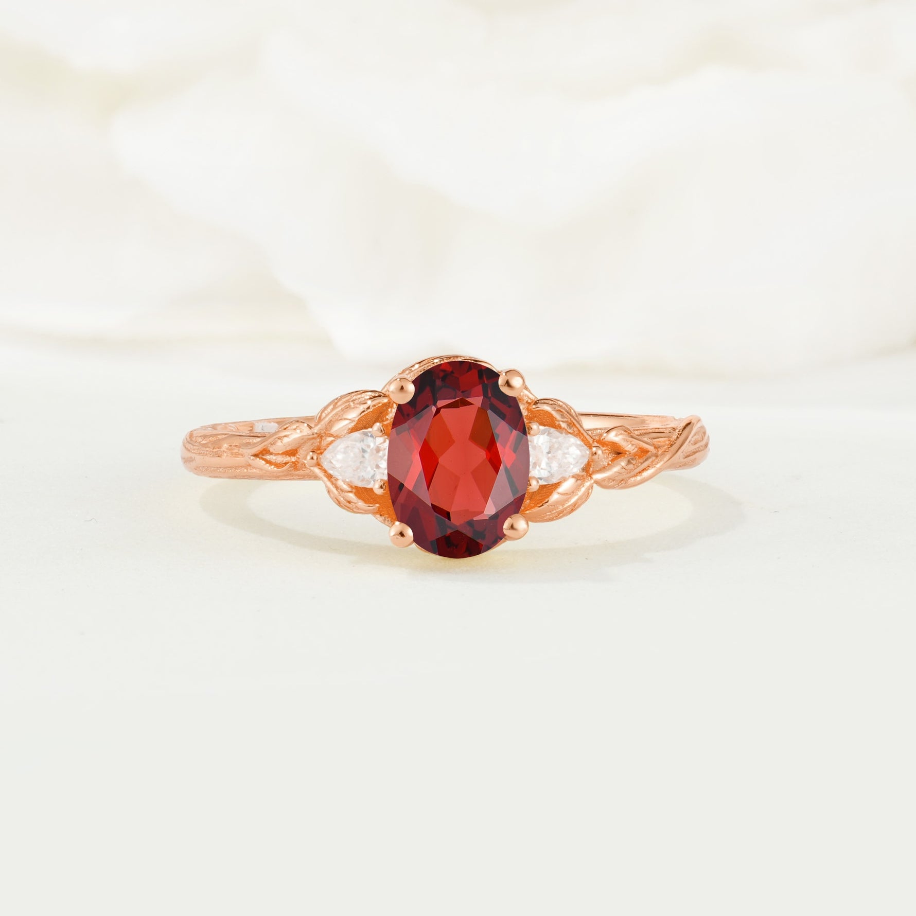 Nature Inspired Heart Cut Garnet Bridal Ring Set - Additional view