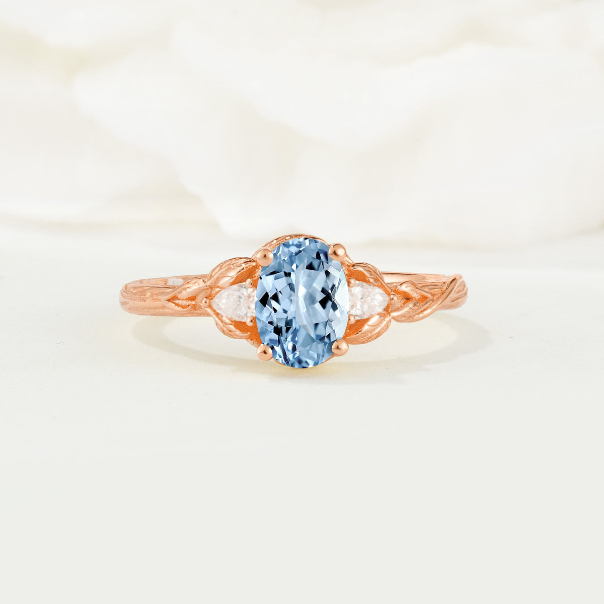 Nature Inspired Heart Cut Aquamarine Bridal Ring Set - Additional view
