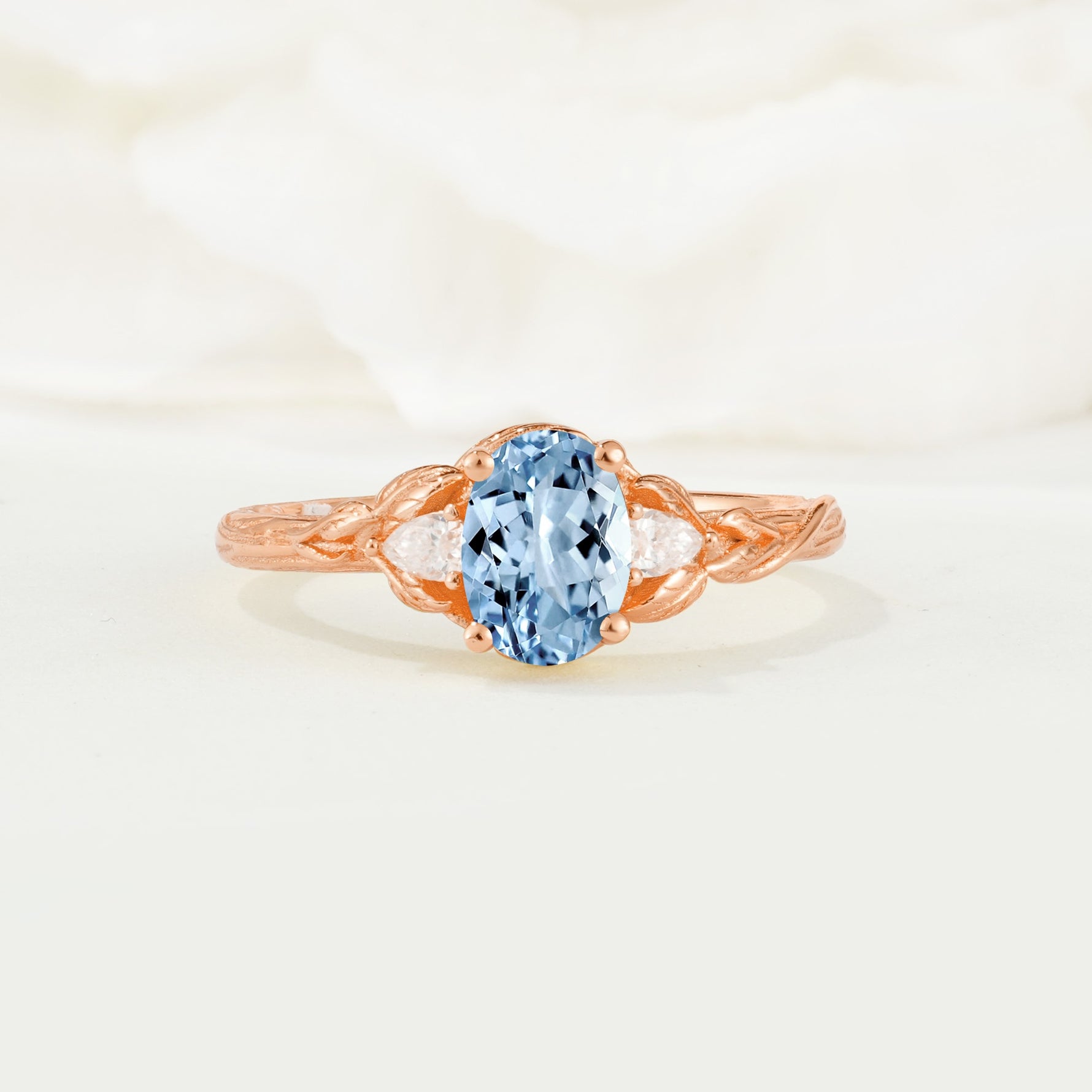 Nature Inspired Heart Cut Aquamarine Bridal Ring Set - Additional view