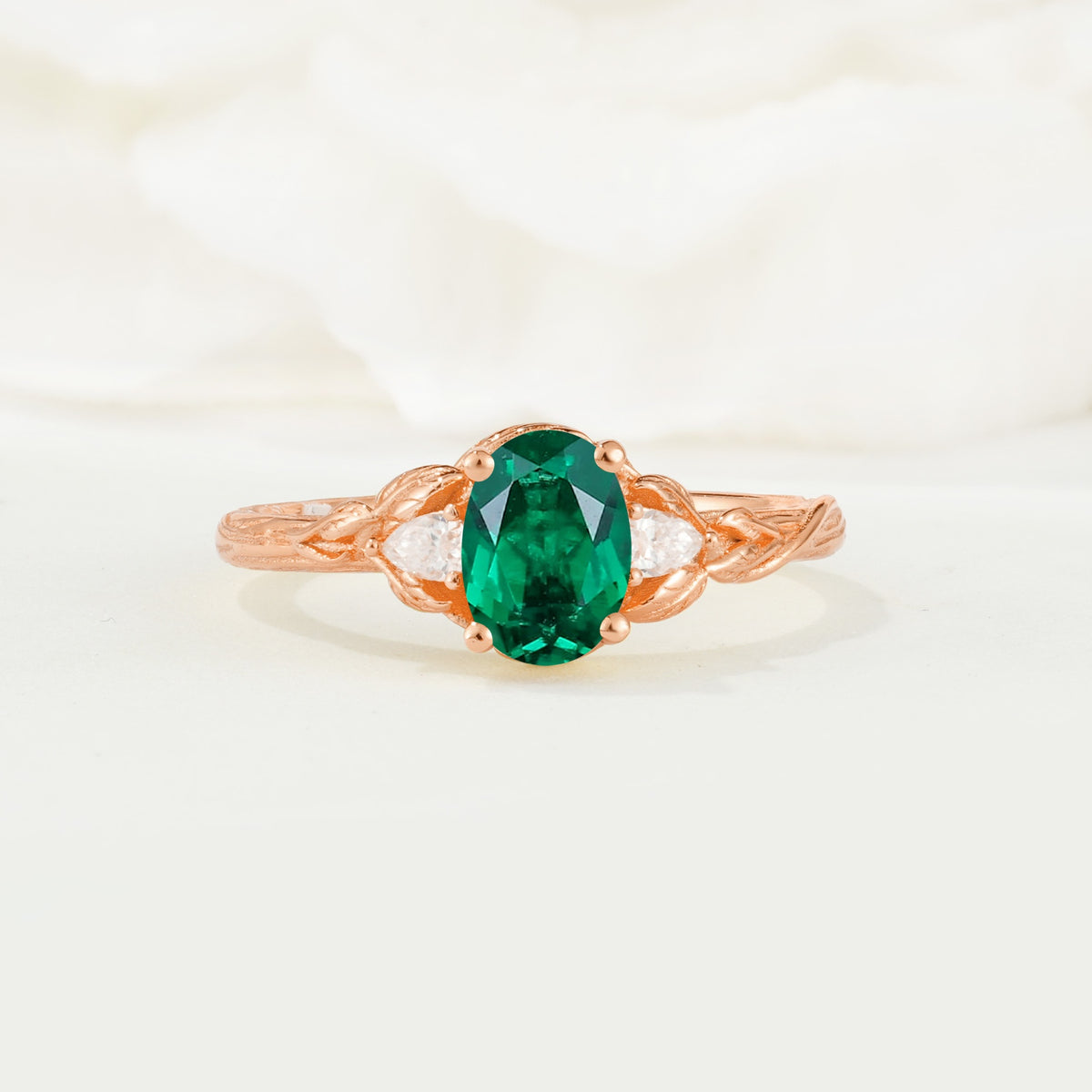 Nature Inspired Heart Cut Emerald Bridal Ring Set - Additional view