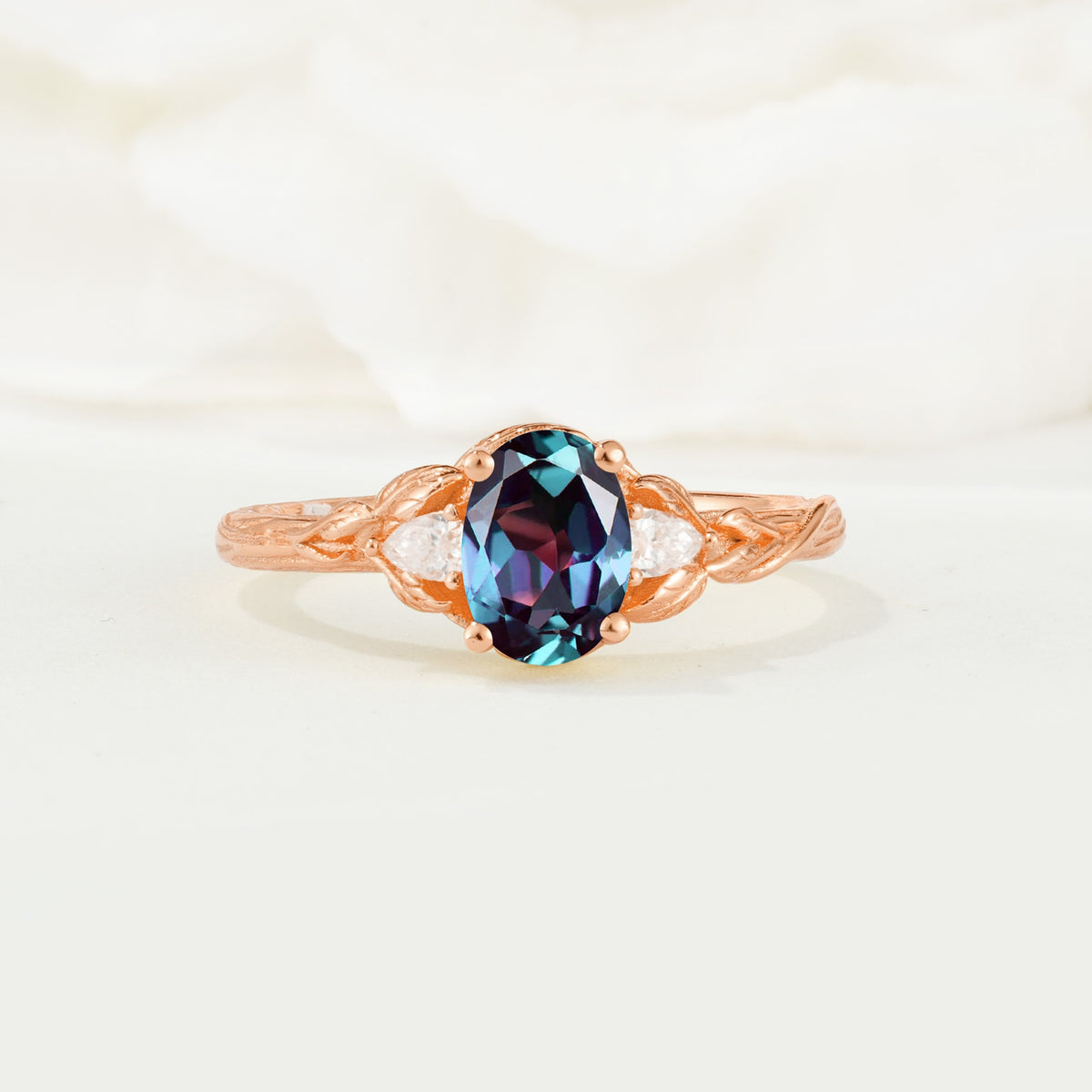 Nature Inspired Heart Cut Alexandrite Bridal Ring Set - Additional view