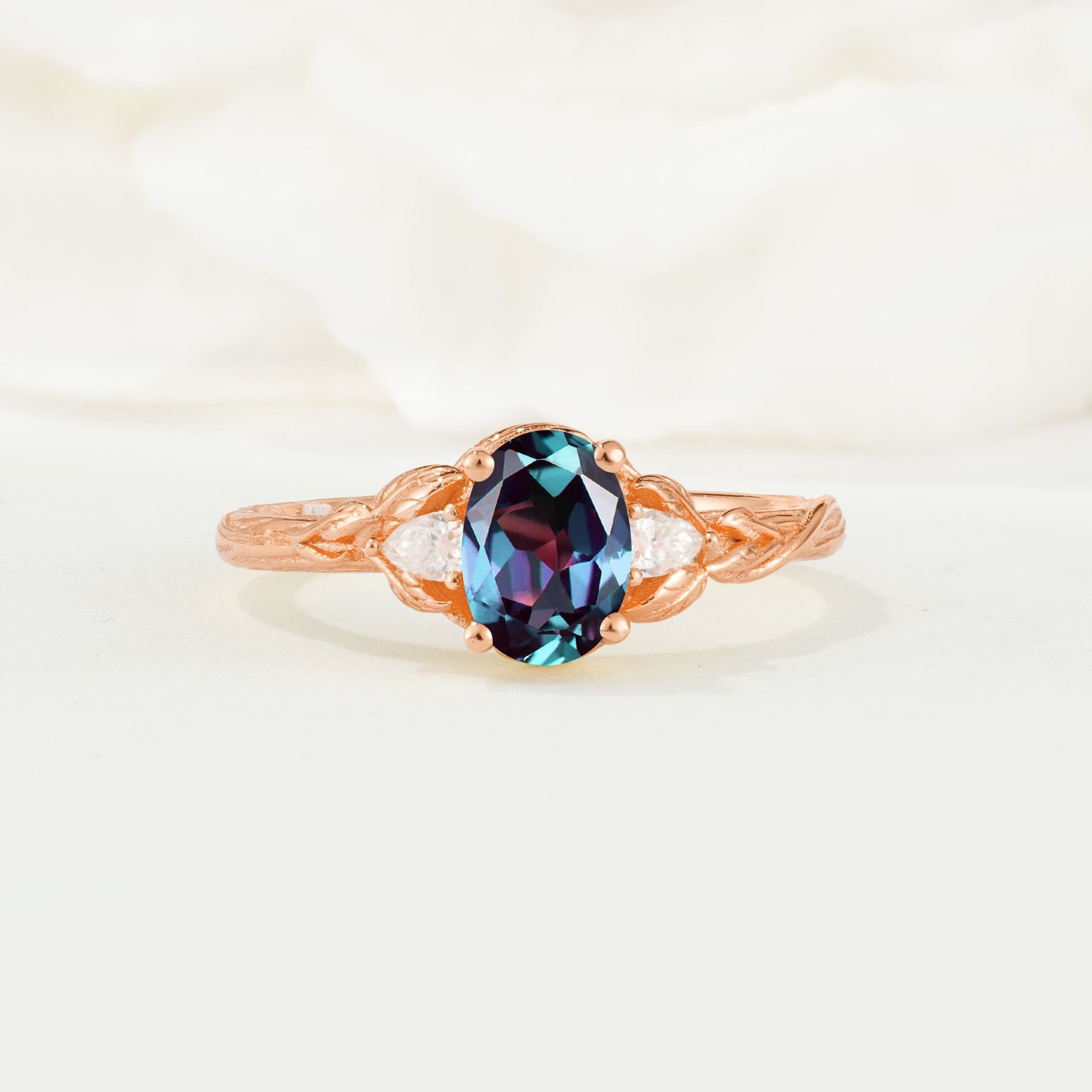 Nature Inspired Heart Cut Alexandrite Bridal Ring Set - Additional view