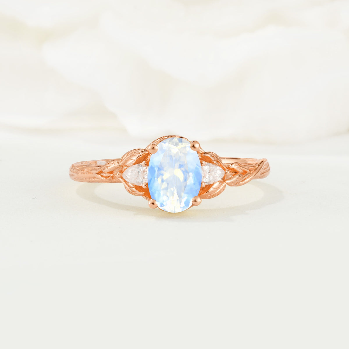 Nature Inspired Heart Cut Moonstone Bridal Ring Set - Additional view