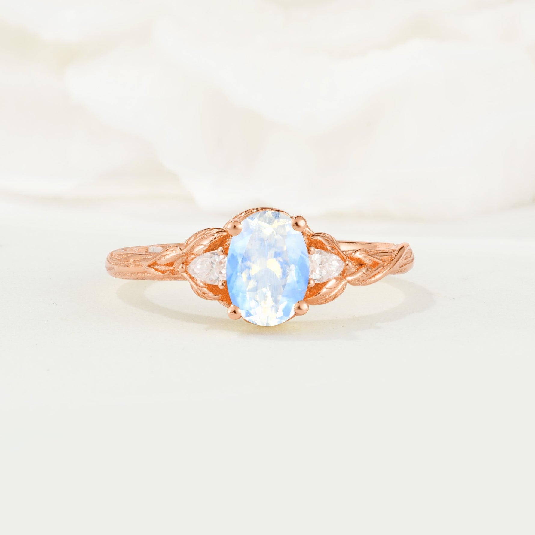 Nature Inspired Heart Cut Moonstone Bridal Ring Set - Additional view