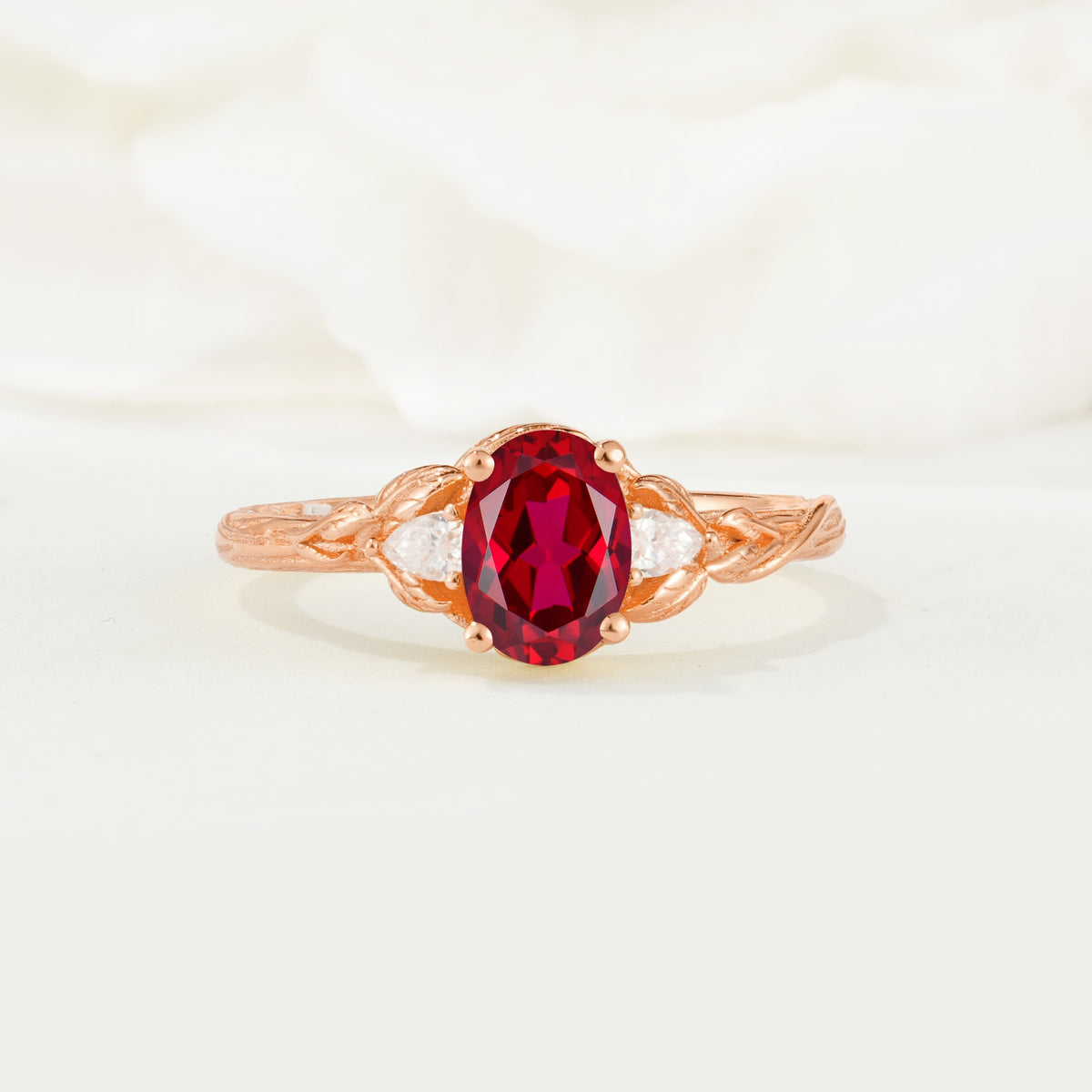 Nature Inspired Heart Cut Ruby Bridal Ring Set - Additional view