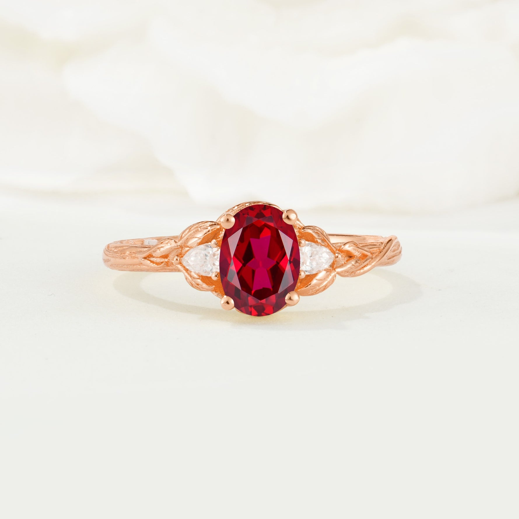 Nature Inspired Heart Cut Ruby Bridal Ring Set - Additional view