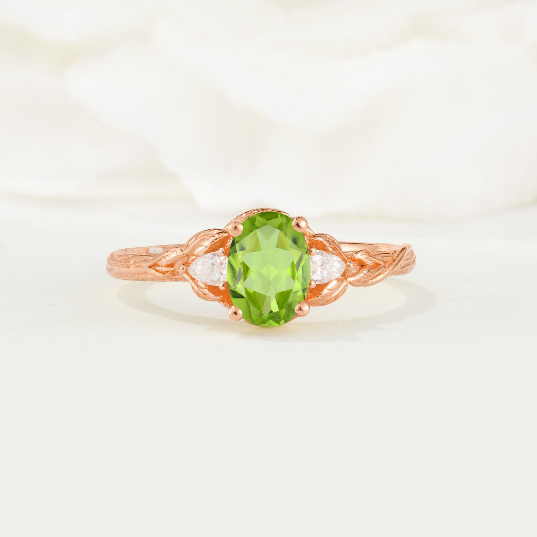 Nature Inspired Heart Cut Peridot Bridal Ring Set - Additional view