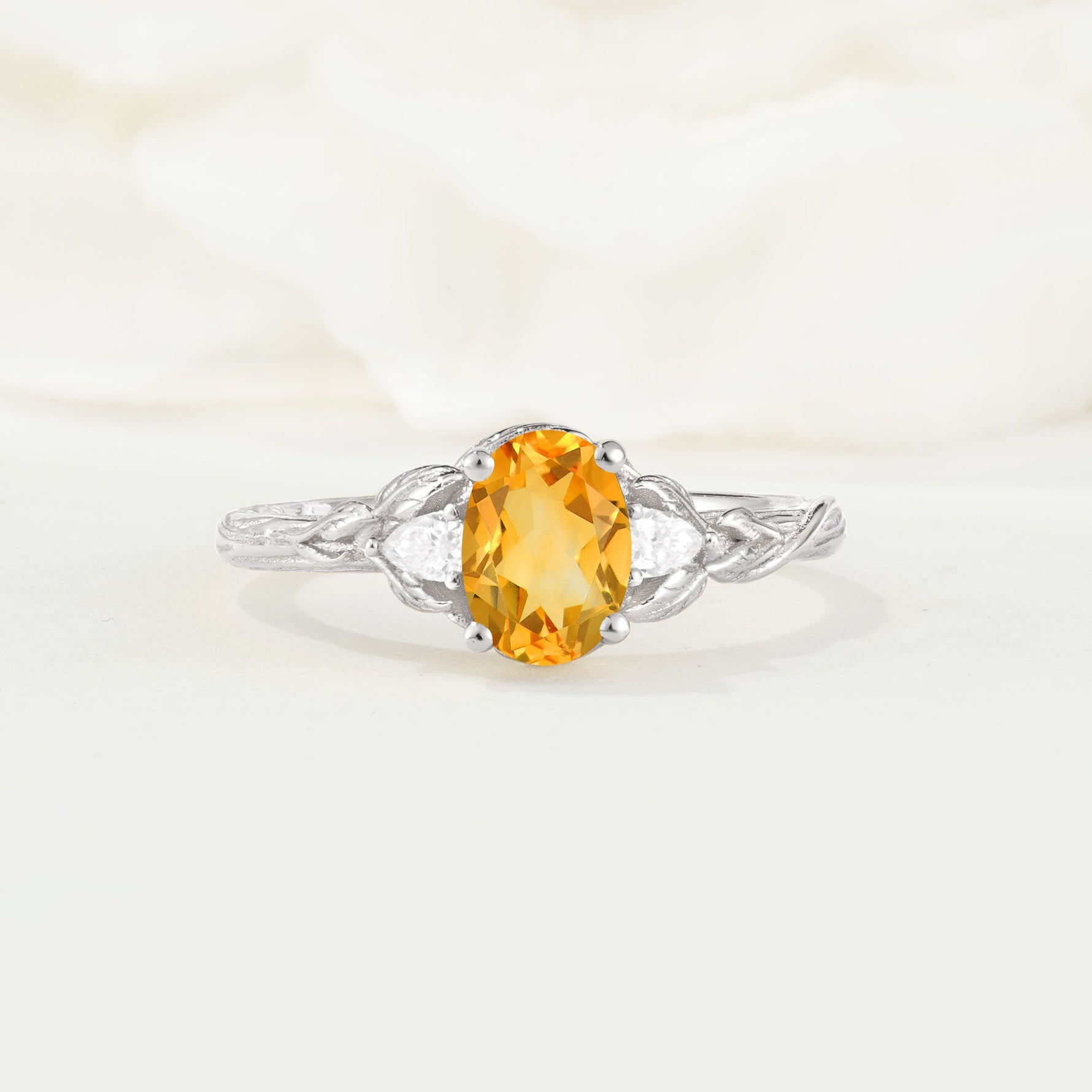 Nature Inspired Heart Cut Citrine Bridal Ring Set - Additional view
