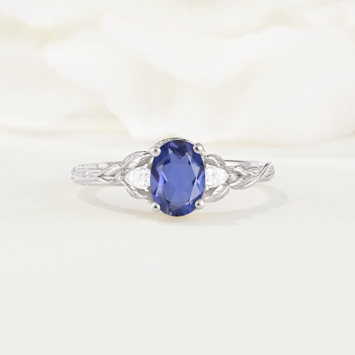Nature Inspired Heart Cut Tanzanite Bridal Ring Set - Additional view