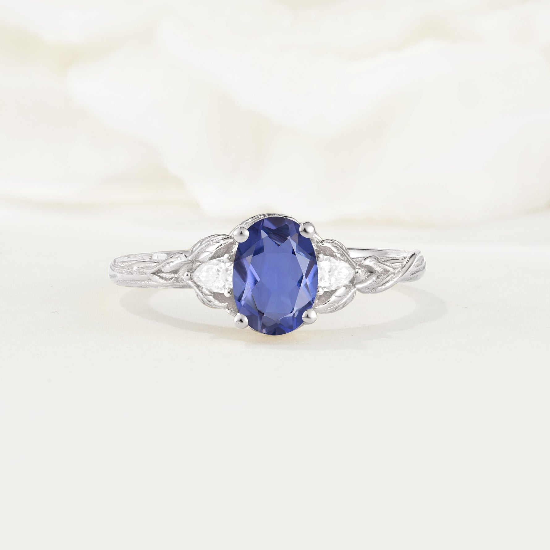Nature Inspired Heart Cut Tanzanite Bridal Ring Set - Additional view