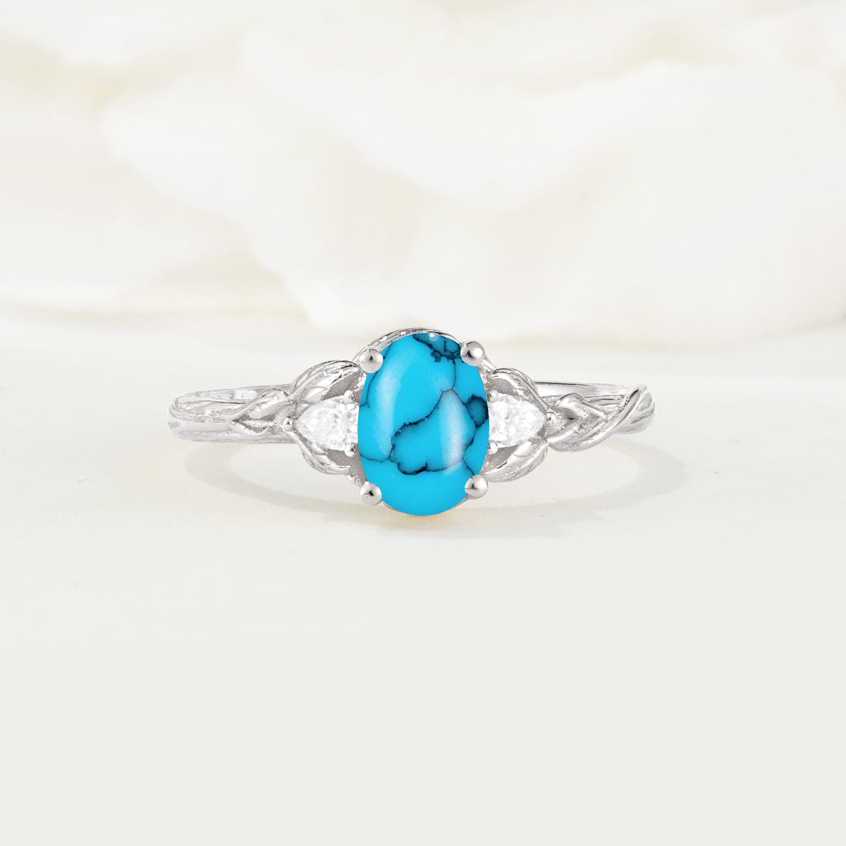 Nature Inspired Heart Cut Turquoise Bridal Ring Set - Additional view