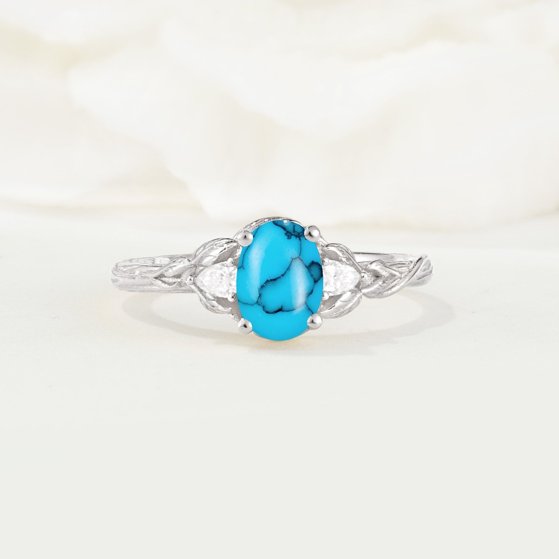 Nature Inspired Heart Cut Turquoise Bridal Ring Set - Additional view