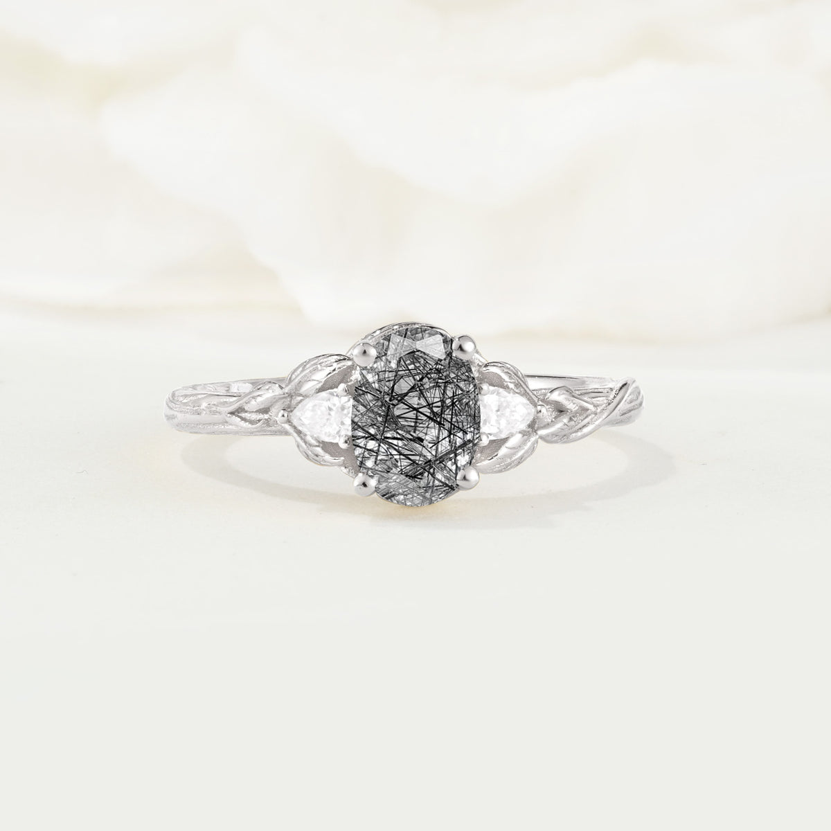 Nature Inspired Heart Cut Black Rutilated Quartz Bridal Ring Set - Additional view