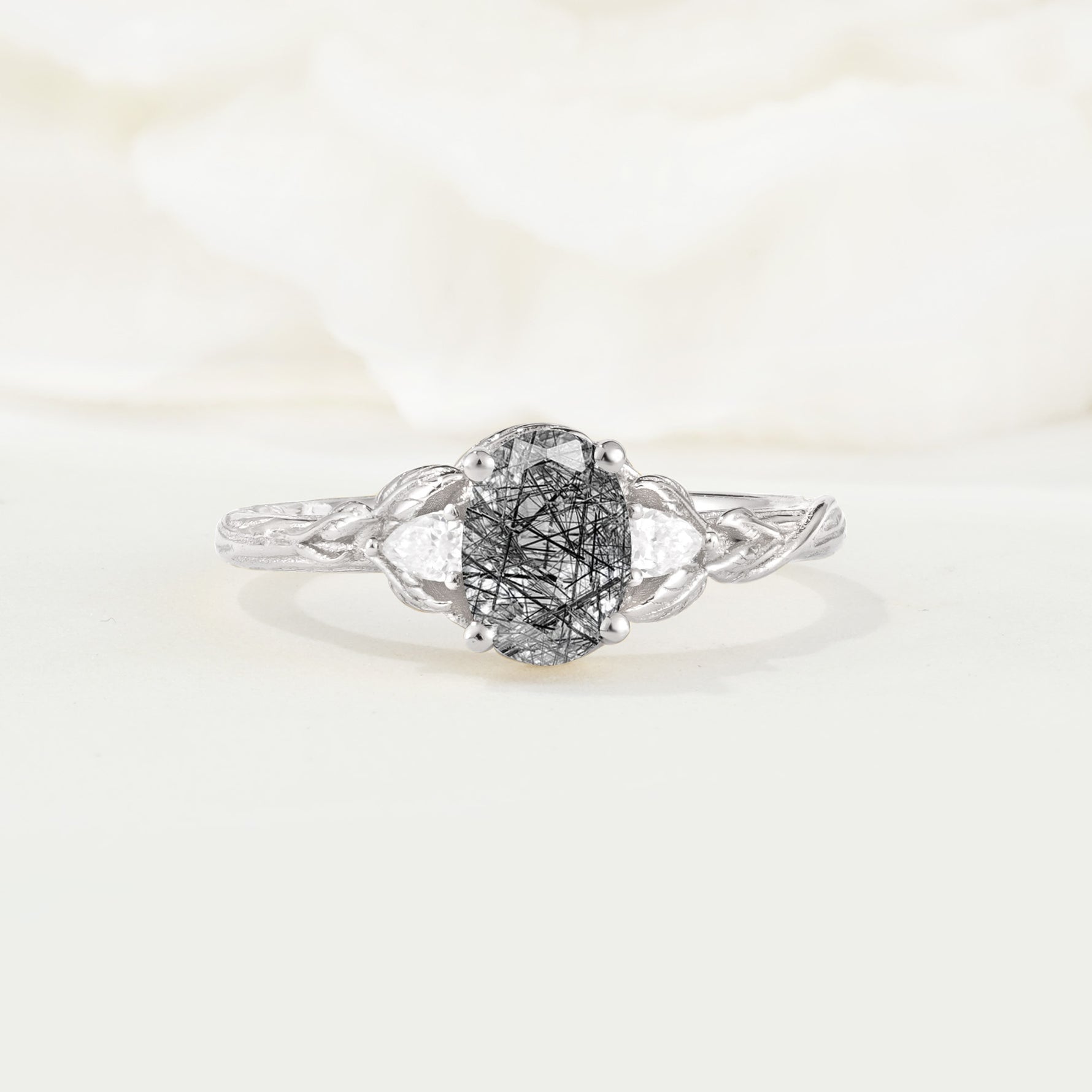 Nature Inspired Heart Cut Black Rutilated Quartz Bridal Ring Set - Additional view