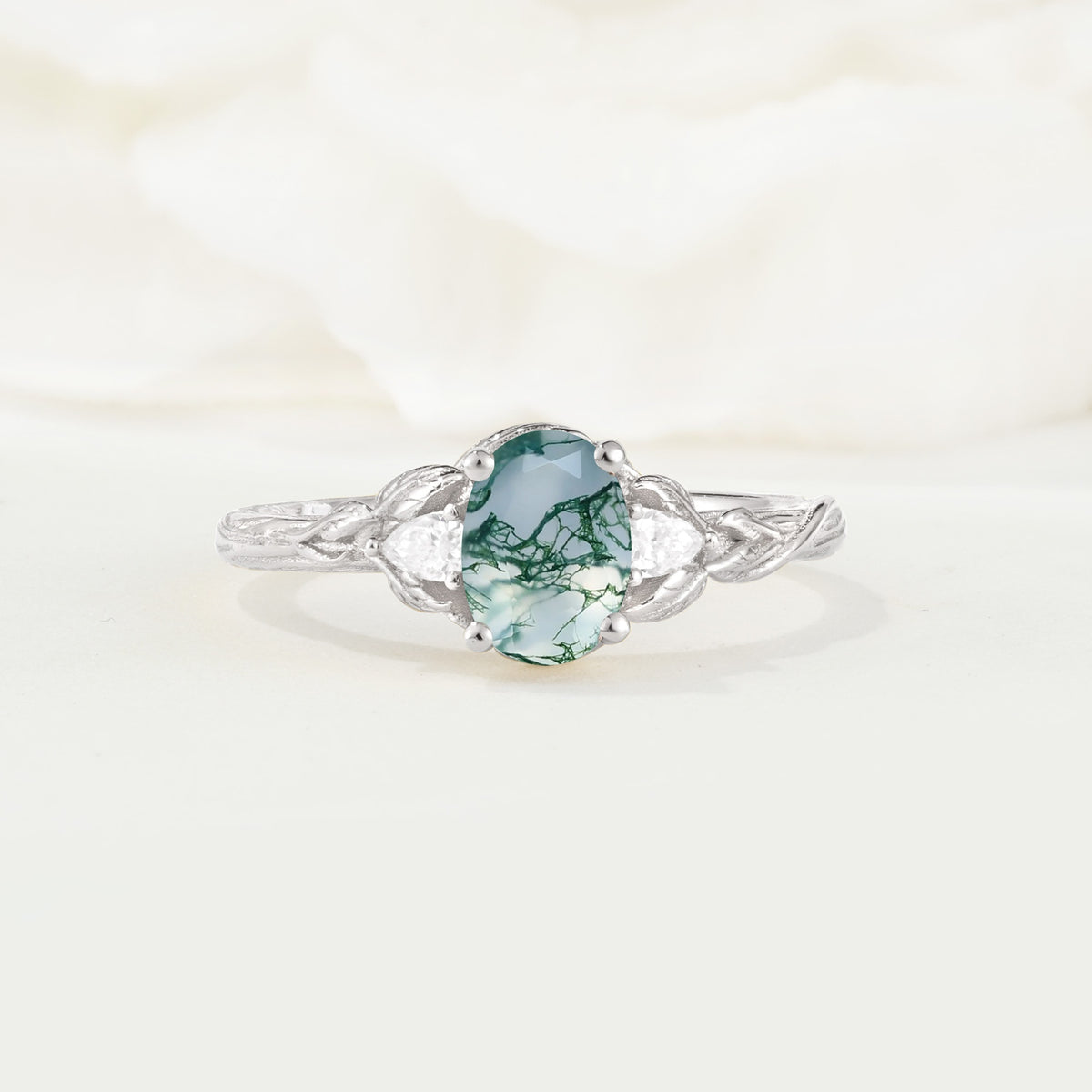 Nature Inspired Heart Cut Moss Agate Bridal Ring Set - Additional view