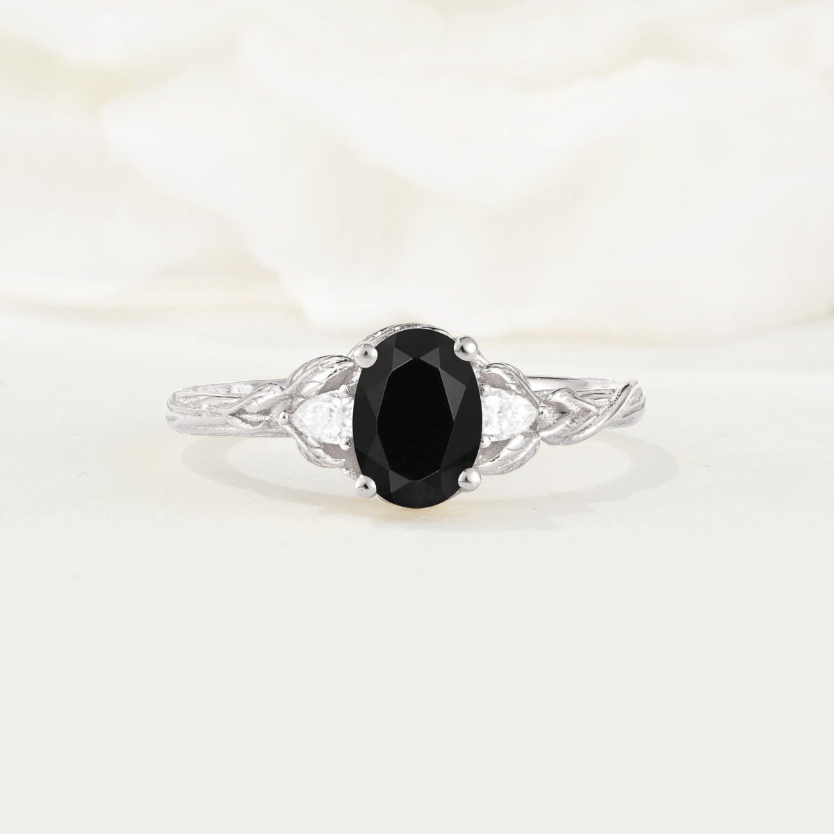 Nature Inspired Heart Cut Black Onyx Bridal Ring Set - Additional view