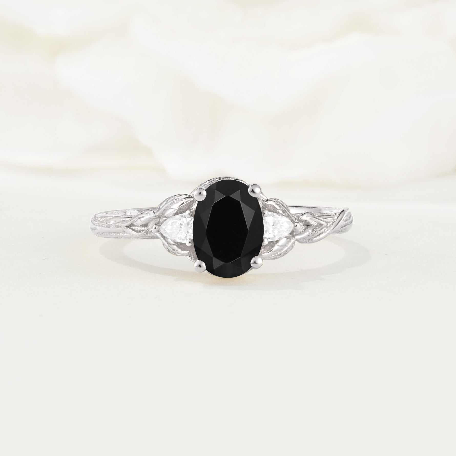 Nature Inspired Heart Cut Black Onyx Bridal Ring Set - Additional view