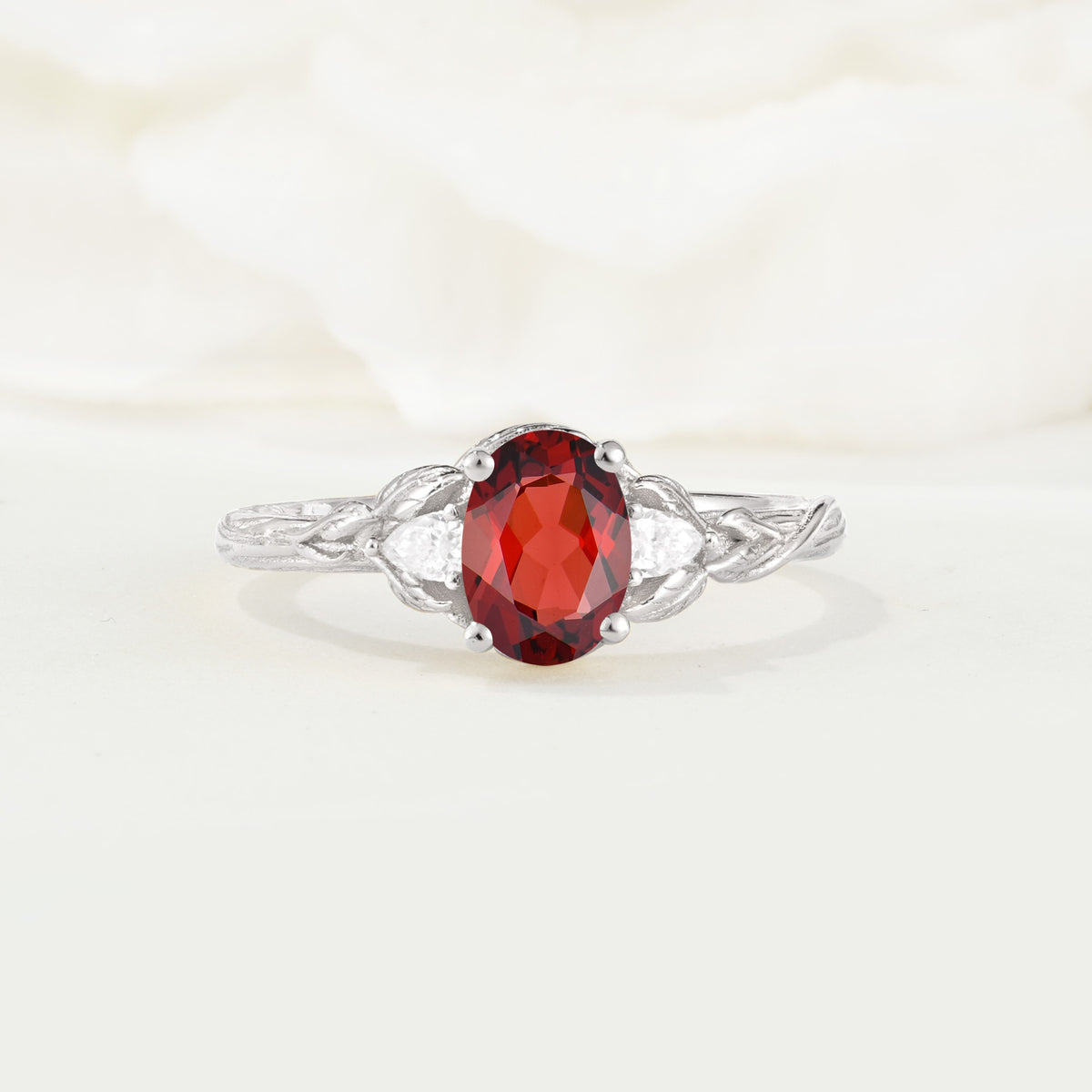 Nature Inspired Heart Cut Garnet Bridal Ring Set - Additional view