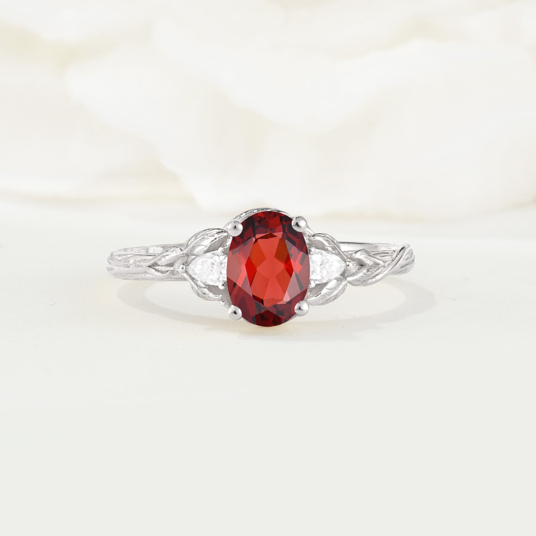 Nature Inspired Heart Cut Garnet Bridal Ring Set - Additional view