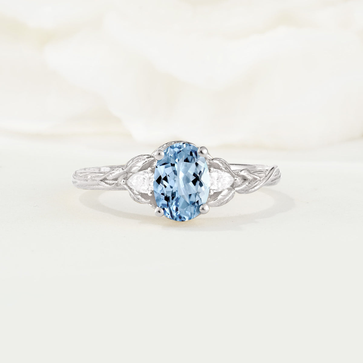 Nature Inspired Heart Cut Aquamarine Bridal Ring Set - Additional view