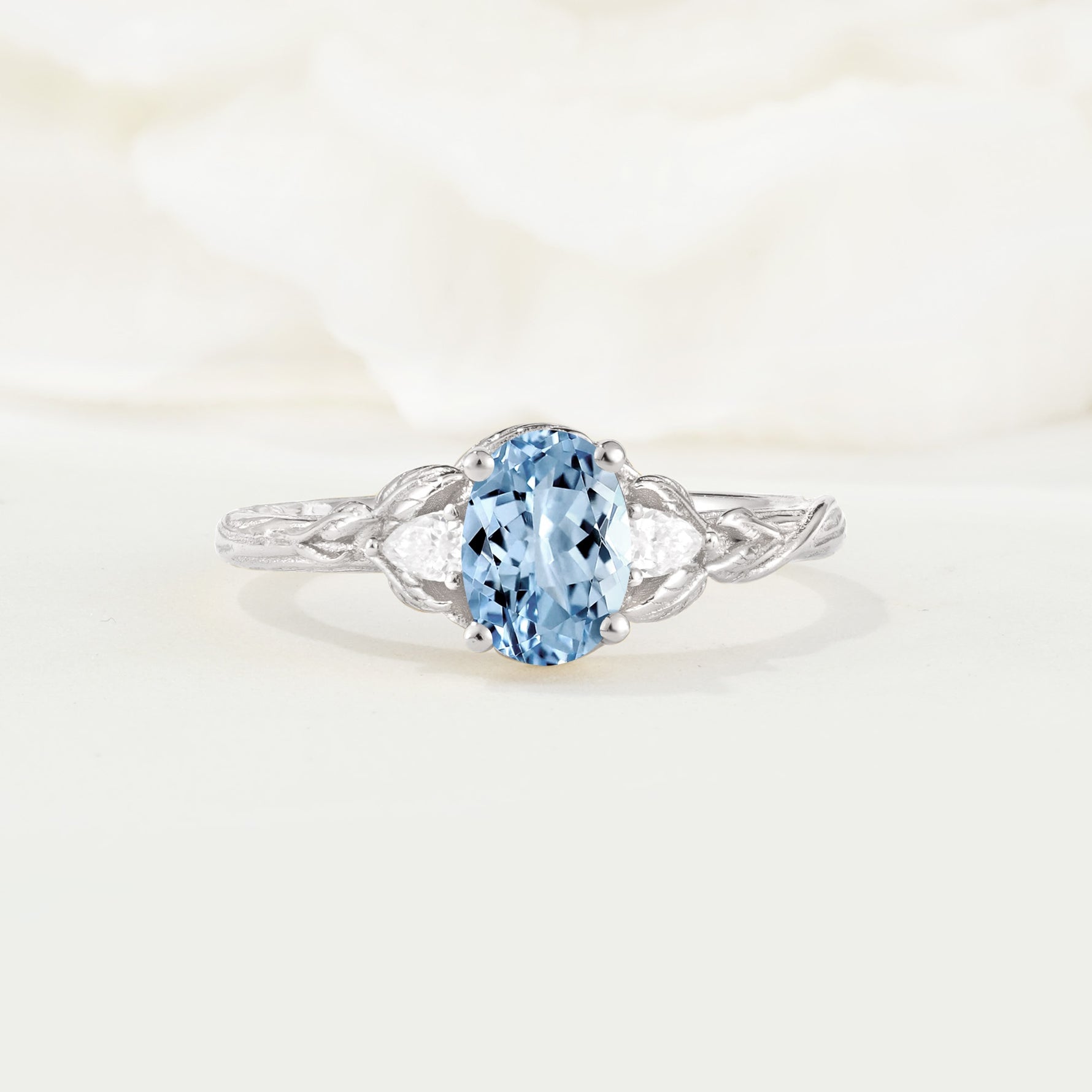 Nature Inspired Heart Cut Aquamarine Bridal Ring Set - Additional view