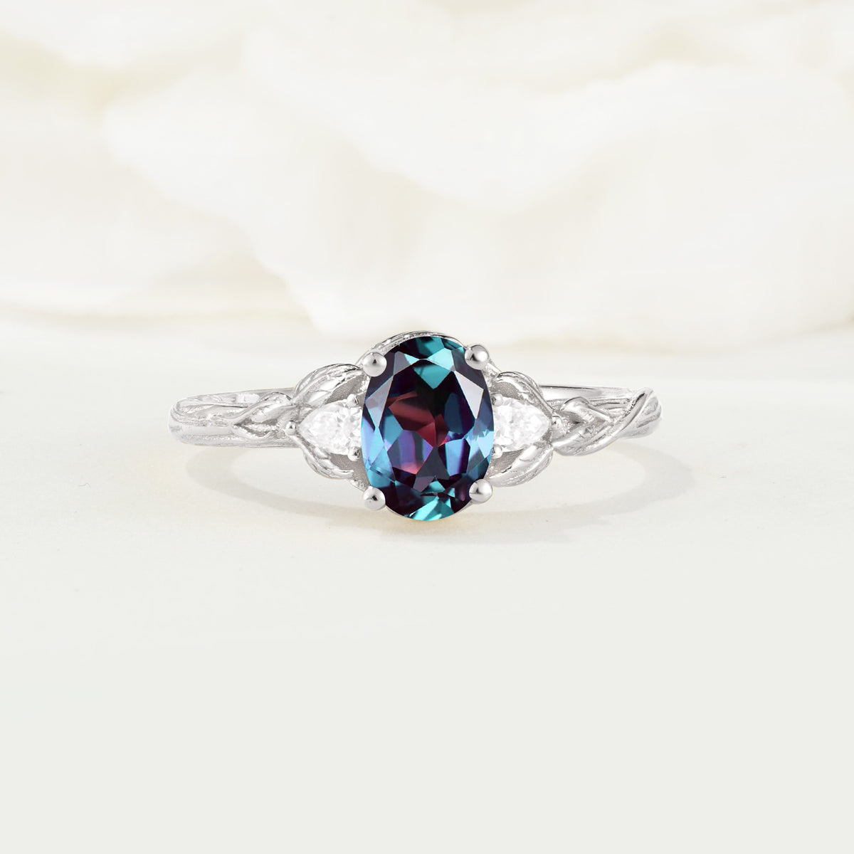 Nature Inspired Heart Cut Alexandrite Bridal Ring Set - Additional view