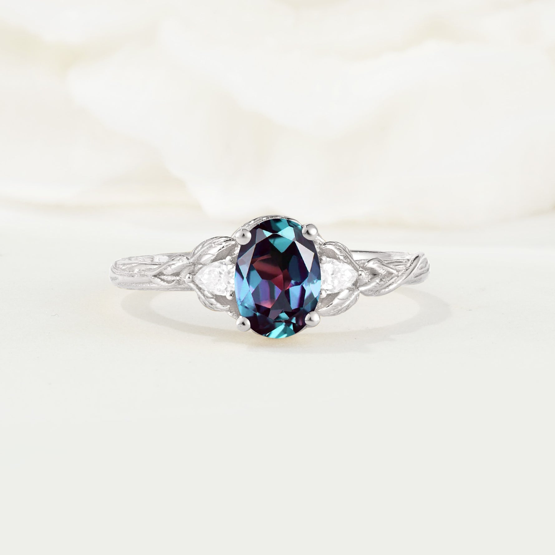 Nature Inspired Heart Cut Alexandrite Bridal Ring Set - Additional view
